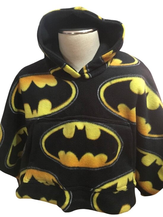 Handmade Other - Batman Childs Hooded Poncho Pouch Pocket Black Yellow Symbol Handmade